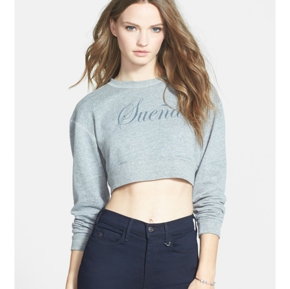 True Religion Women's Cropped Gray Sweatshirt Sz Small - Picture 1 of 8